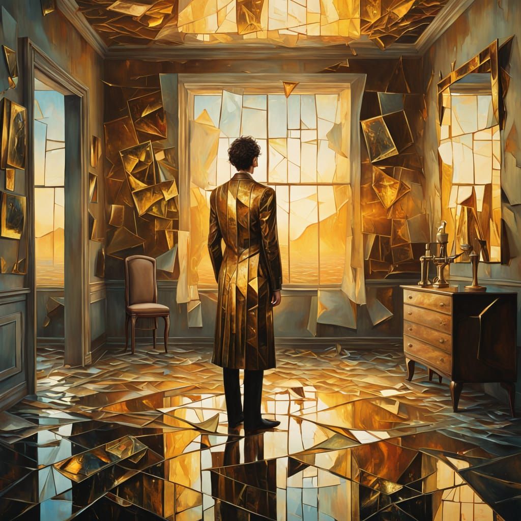 Surreal Figure in Golden Light as Oil Painting