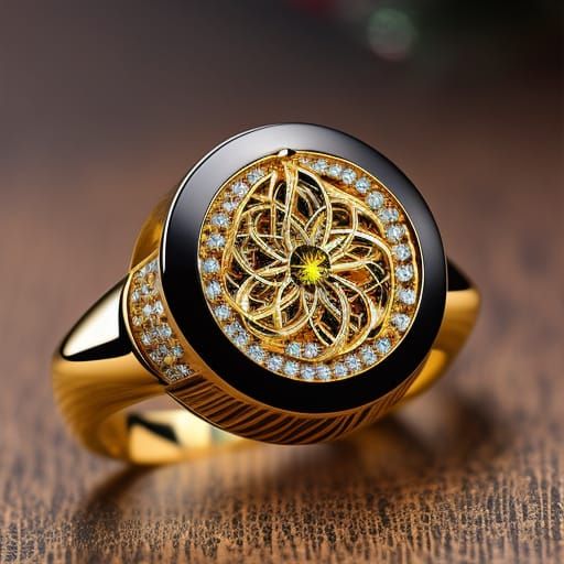 Men's Gold Ring with Neon Lighting: Digital Art