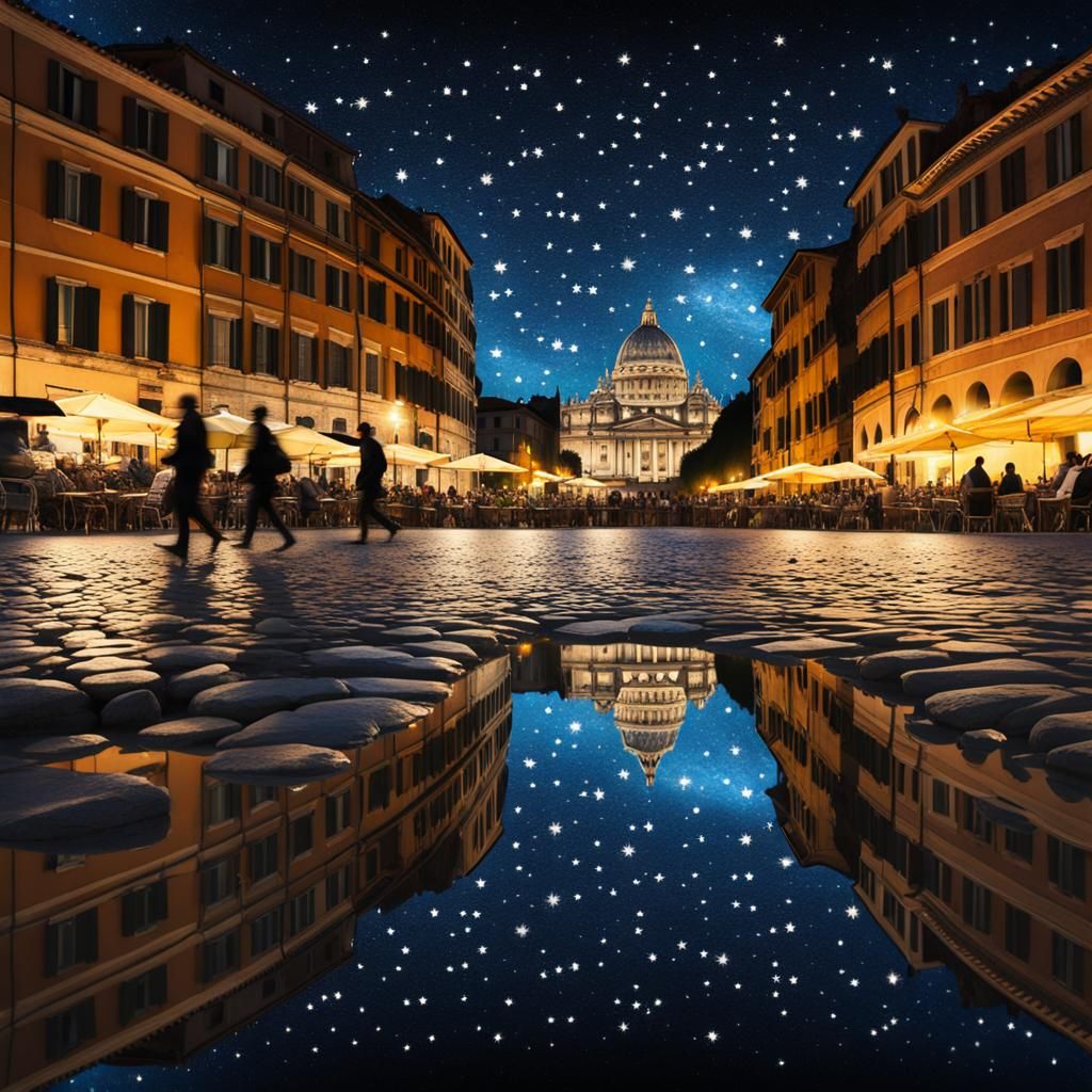 Rome Nightlife: Double Exposure Silhouette Symphony