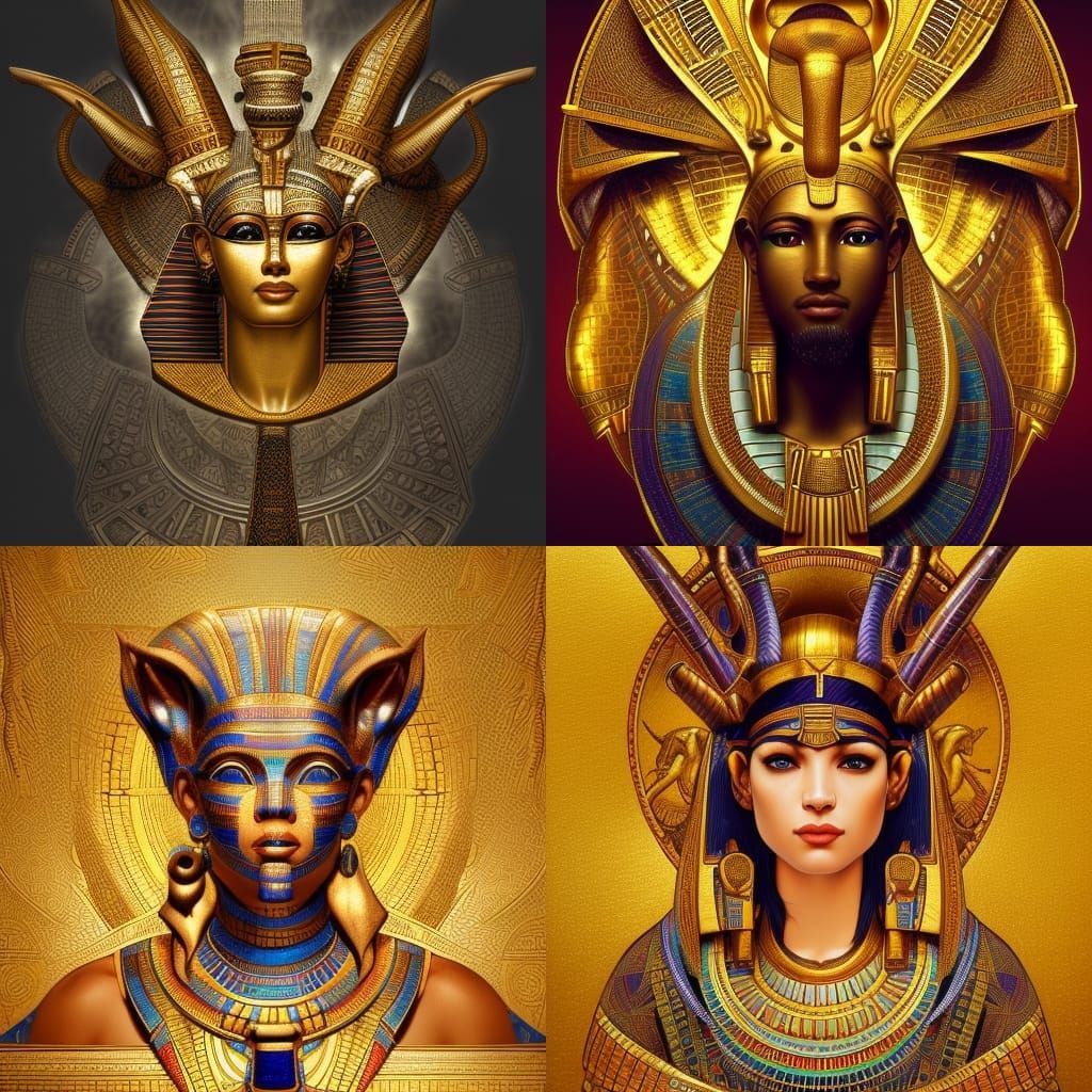 Jackal-Headed God Portrait with Golden Hieroglyphics