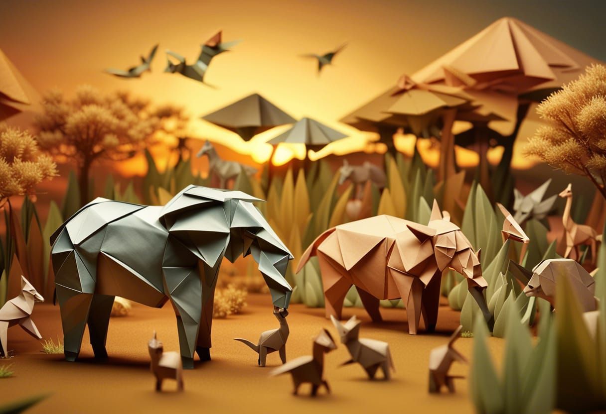 Origami African Savanna at Sunset