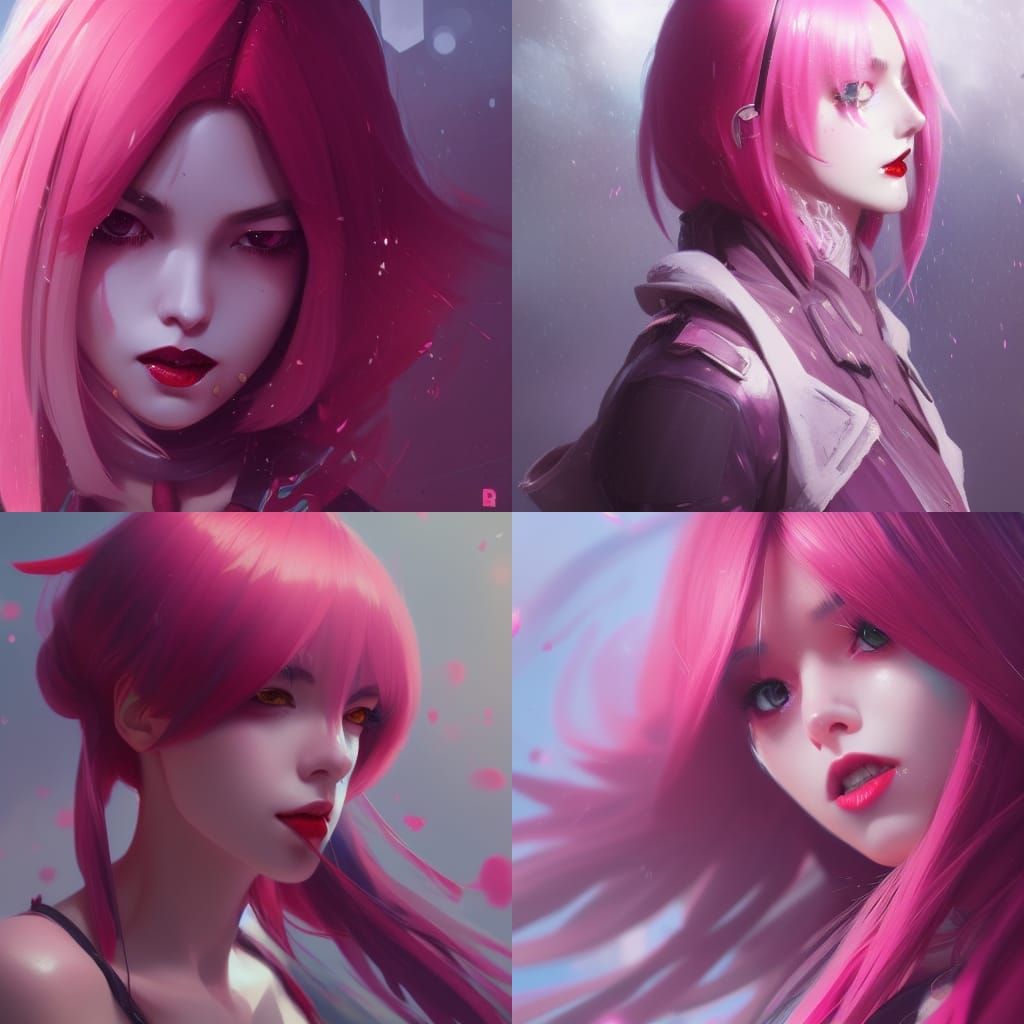 Anime Waifu with Pink Hair, Hyperdetailed Concept Art