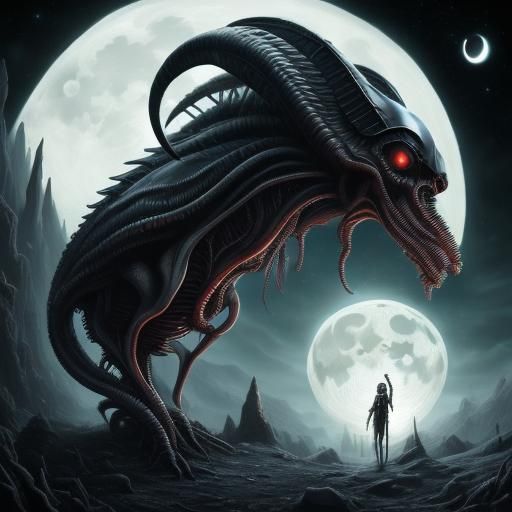Xenomorph on a Spooky Planet: Ink Drawing