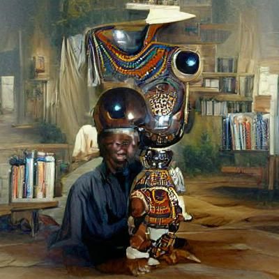 Intelligent Robot Poses with African Mask