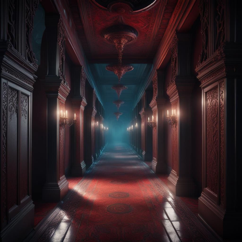 Demonic Corridor in Detailed Matte Painting Style