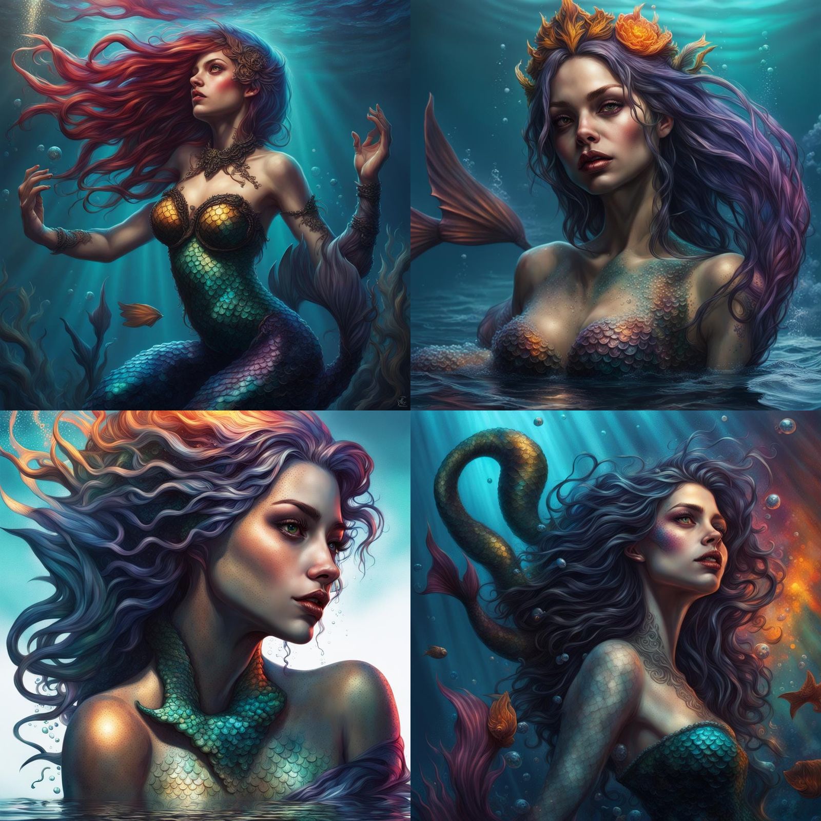 Gothic Mermaid in Hyperrealistic Splash Art Style