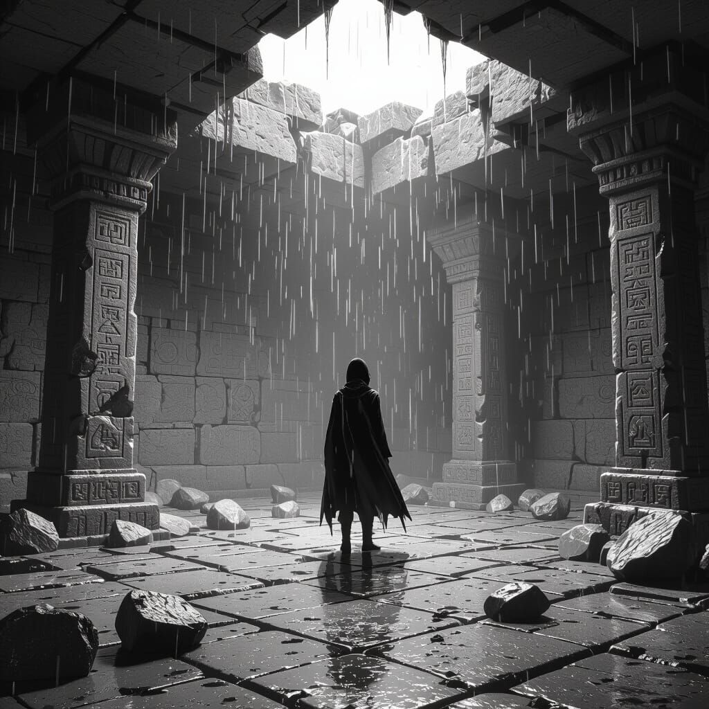 Manga Style Ancient Tomb in Rain