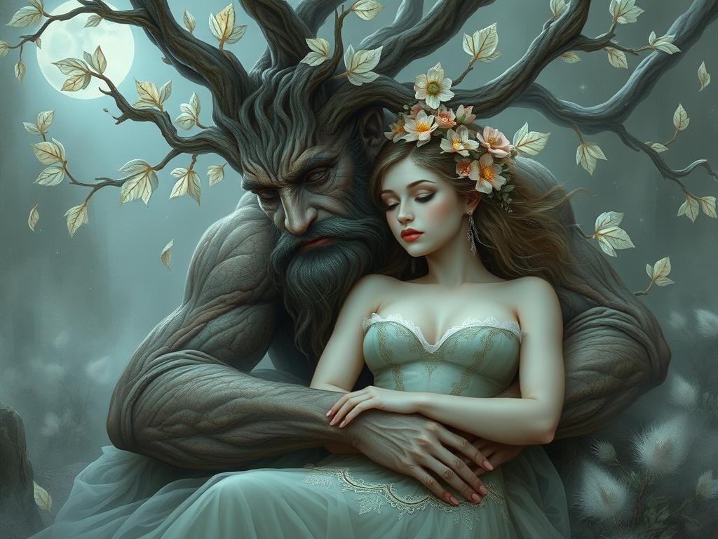Mystical Woman in Tree-Man's Arms, Art Nouveau