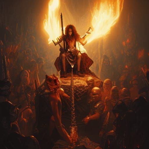 Goblin King on Throne with Fire Sword