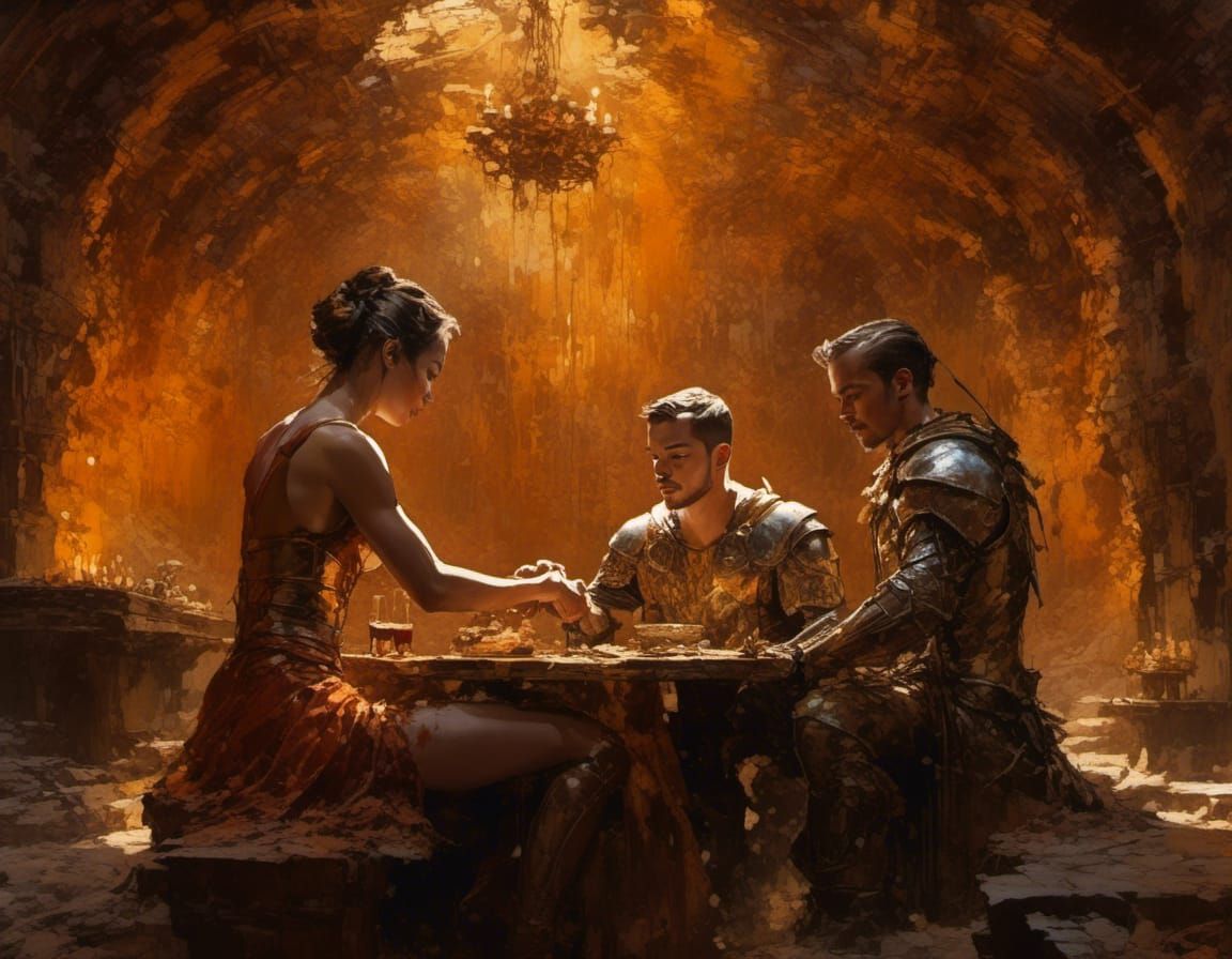 Enchanted Inn Interior with Elf-Bard, Digital Oil