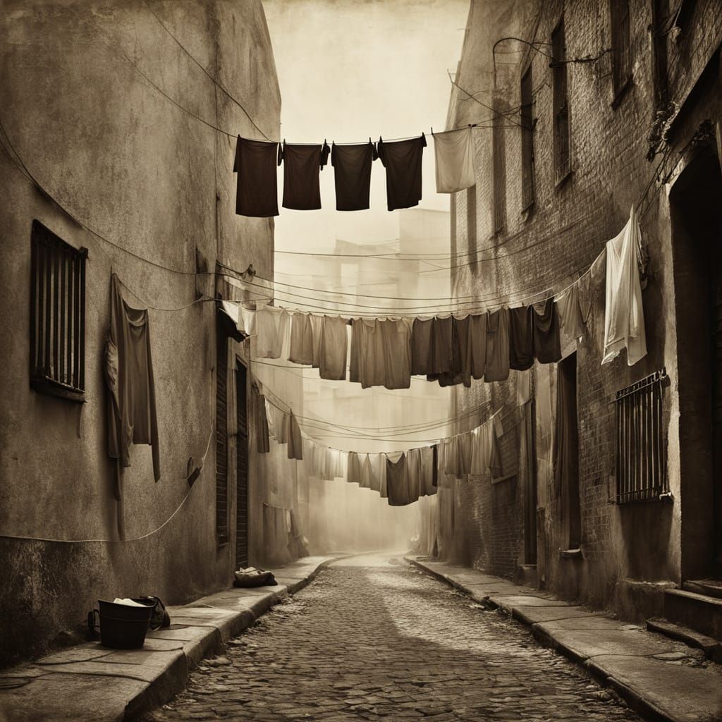 Laundry Sways in a Whimsical Alleyway Scene