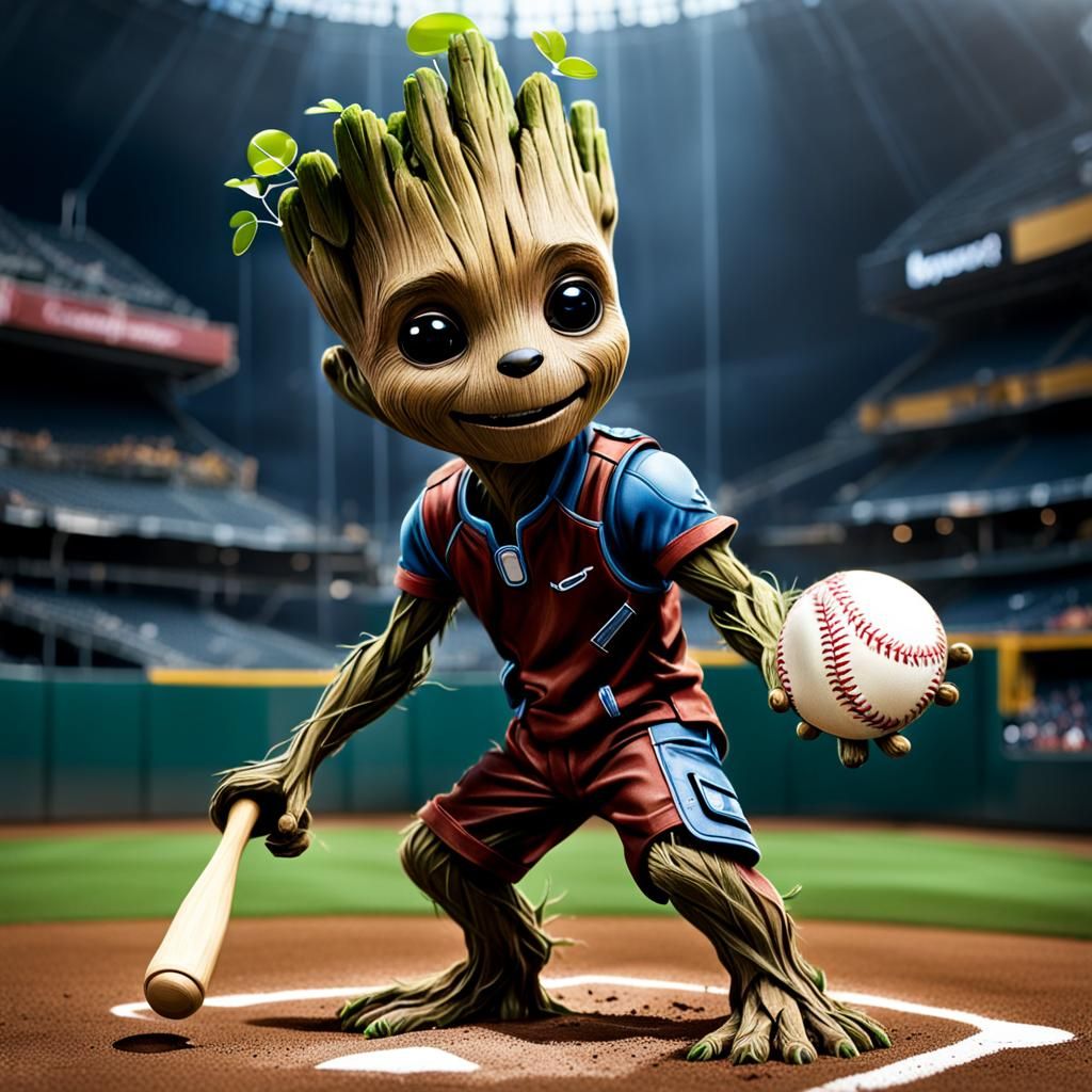 Baby groot playing Baseball