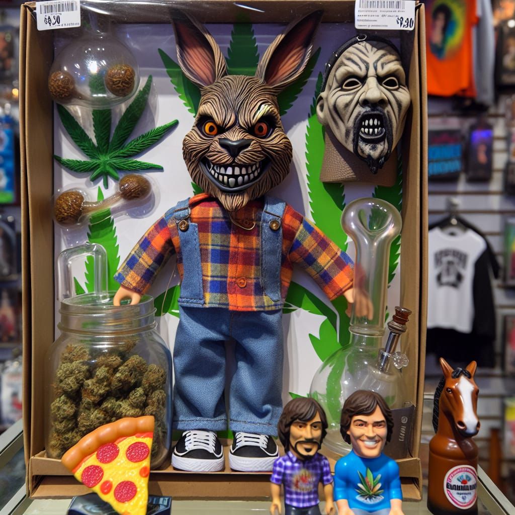 Humorous Stoner Hippie Doll with Rabbit Mask