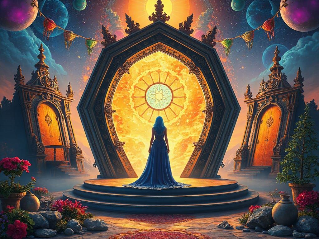 Dreamlike Portal in Futuristic Surrealist Landscape