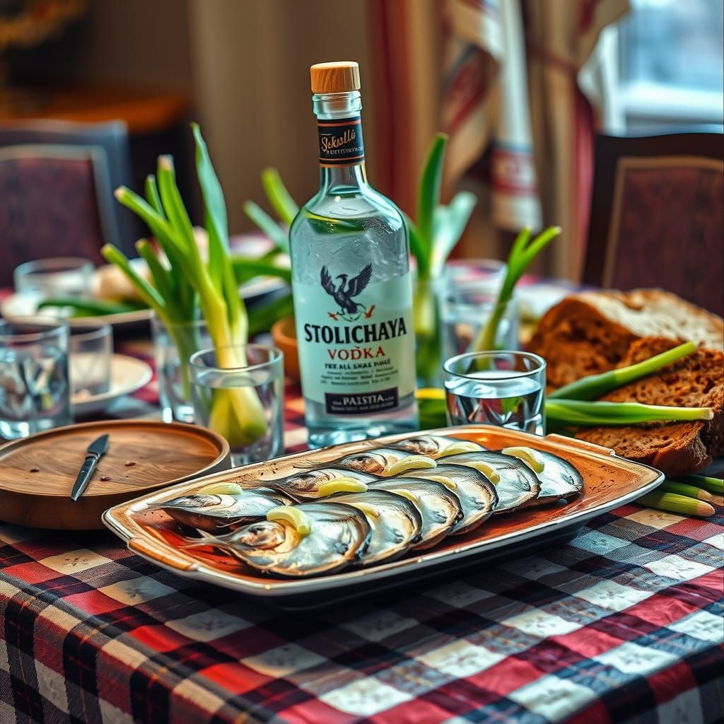 Festive Russian Zakoski Table in Documentary Style