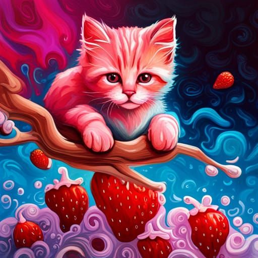 Strawberry Kitten in Graffiti Art Style