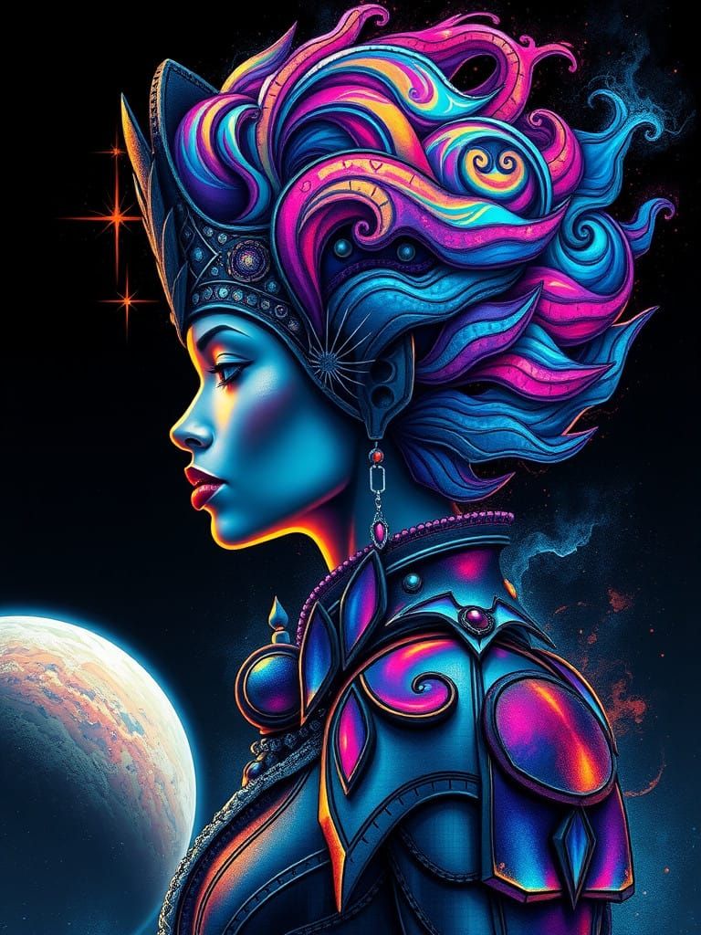 Afrofuturistic Galaxy Empress in Stunning Digital Art