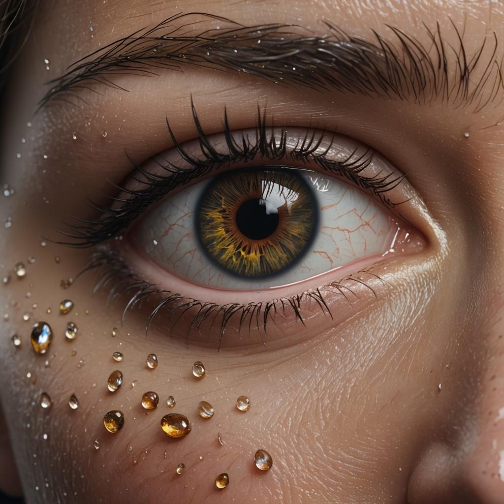 Crying Hazel Eye Close-up in Detailed Fantasy Art