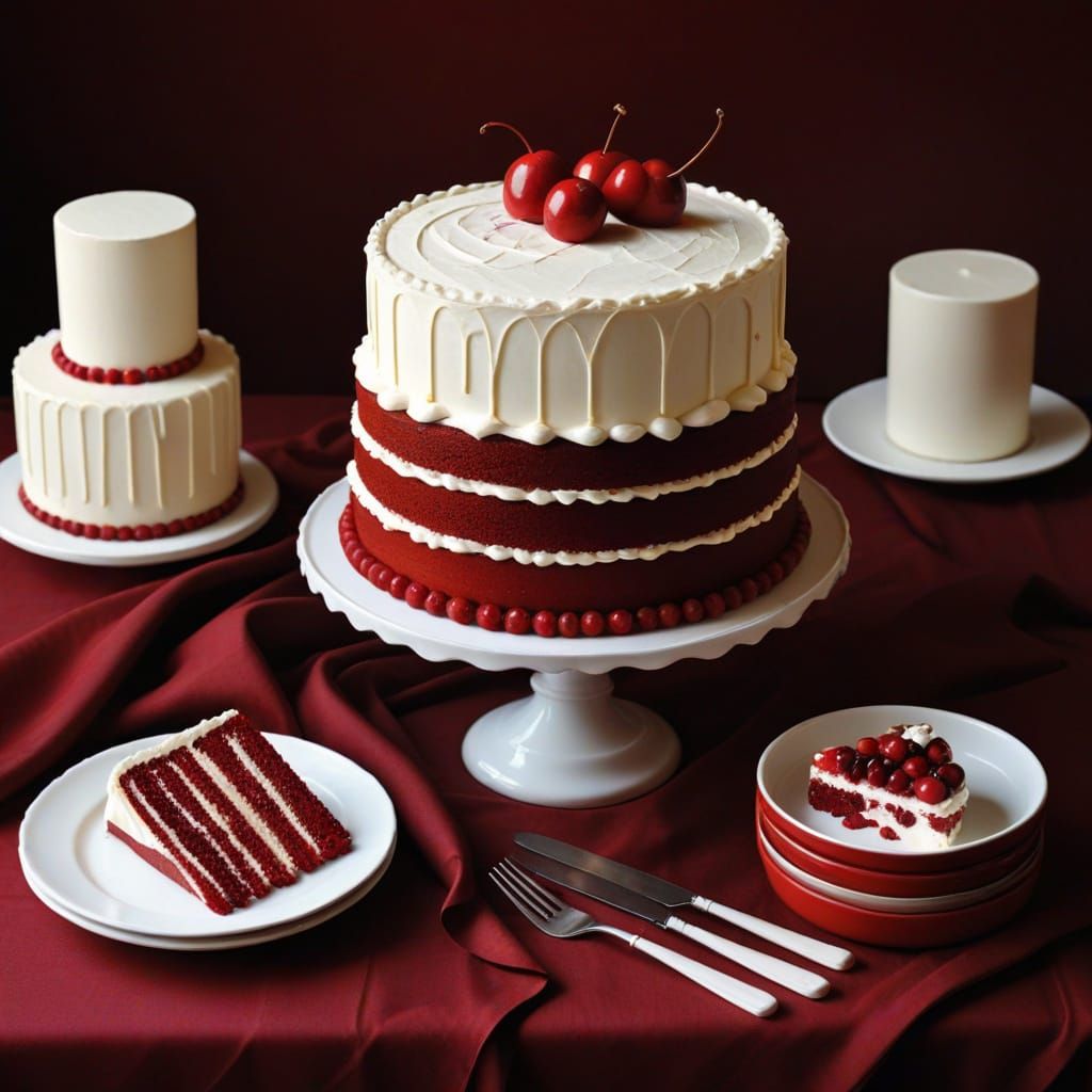 Red Velvet Dessert in a Still Life Setting