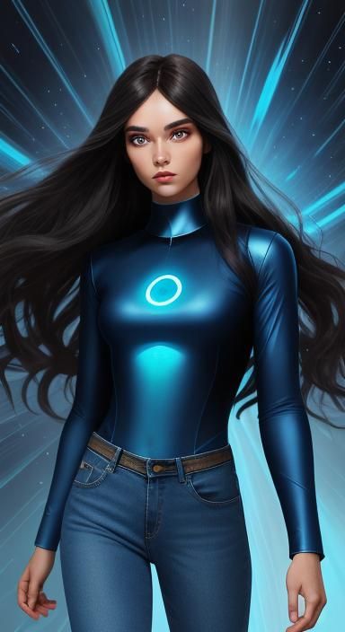 Blue Goddess with Light Aura in Comic Book Style