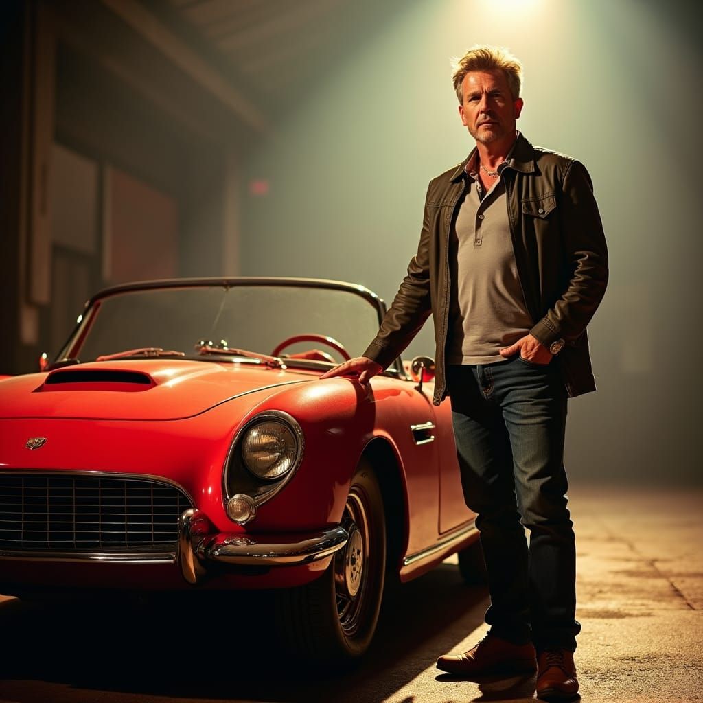 Classic Red Car with Presenter in Cinematic Style