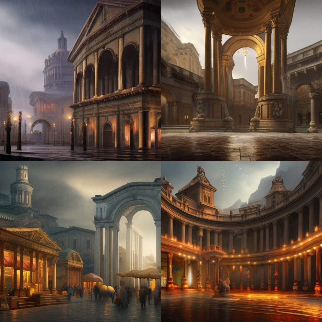 Roman Market Grand Entrance: Detailed Matte Painting