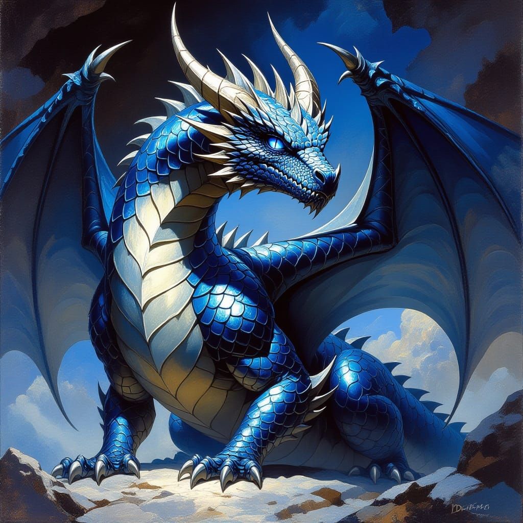 Majestic Dragon in Epic Fantasy Oil Painting Style