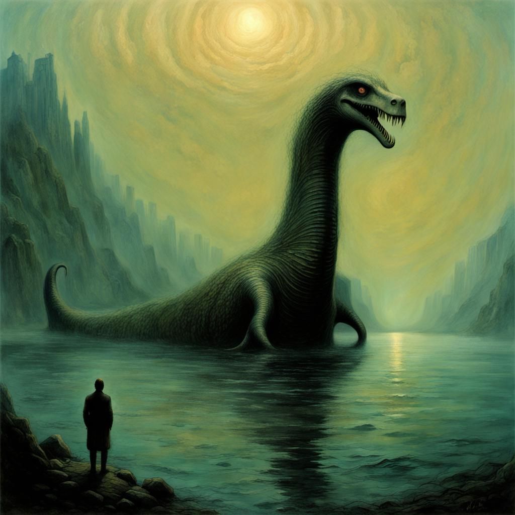 Nightmarish Loch Ness Monster as Dark Fantasy Art