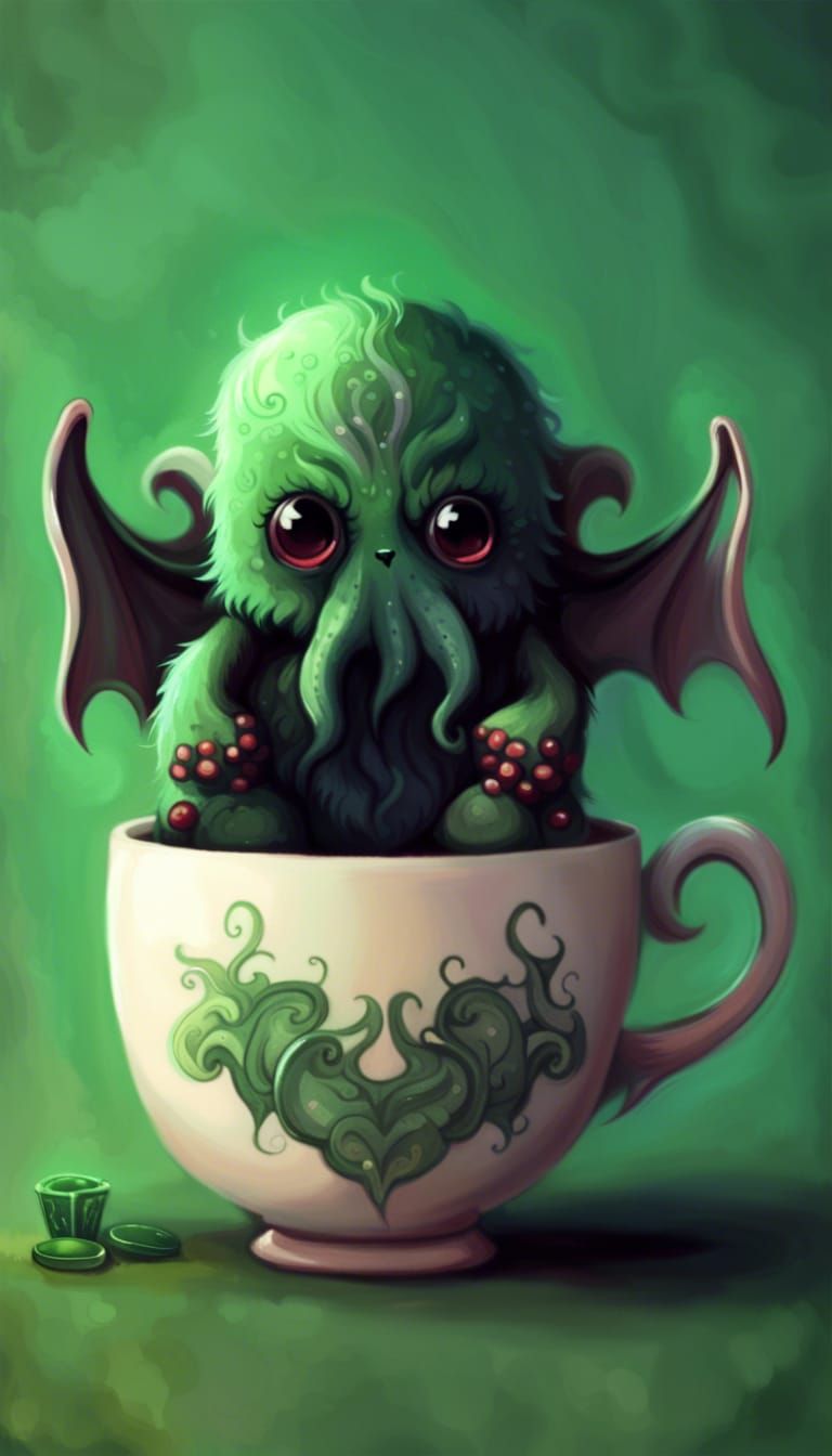 Fluffy Cthulhu in Teacup: A Cute Monster