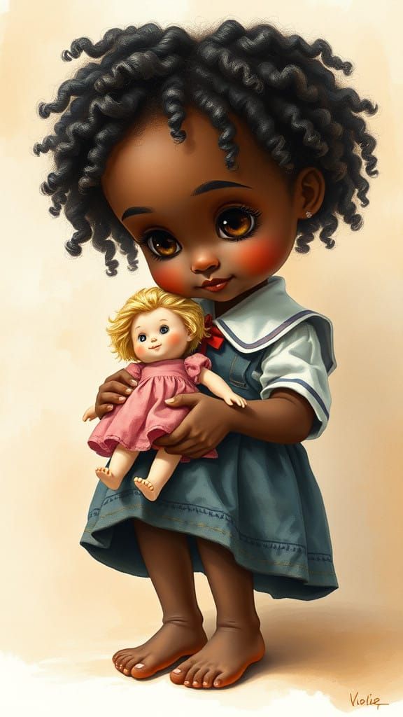 Young Girl Cherishes Faded Doll on Back-to-School Day