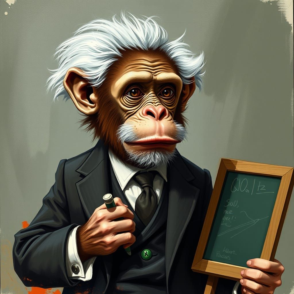 Einstein Monkey Chalkboard Art in Expressive Digital Style