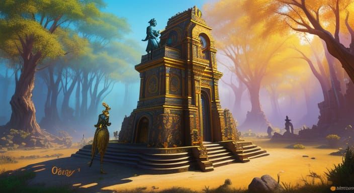 Colorful African Statues in Golden Light: Fantasy Art