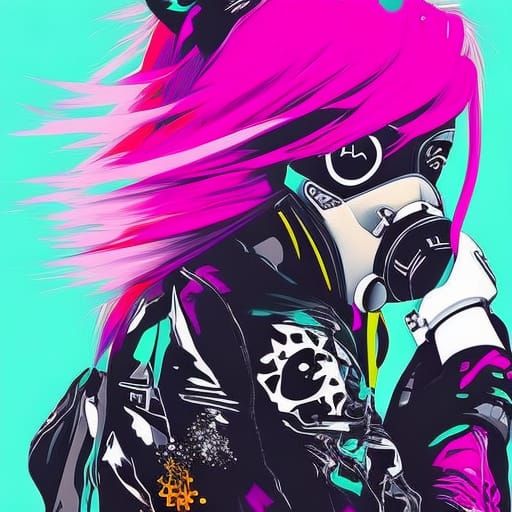 Girl with Gas Mask in Graffiti Street Art Style