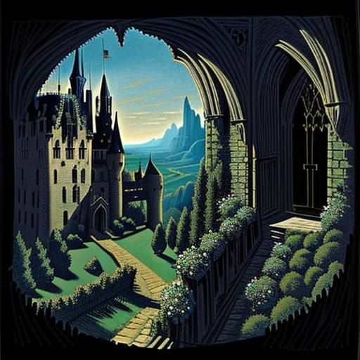 Gothic Castle Embroidered on a Precarious Ledge