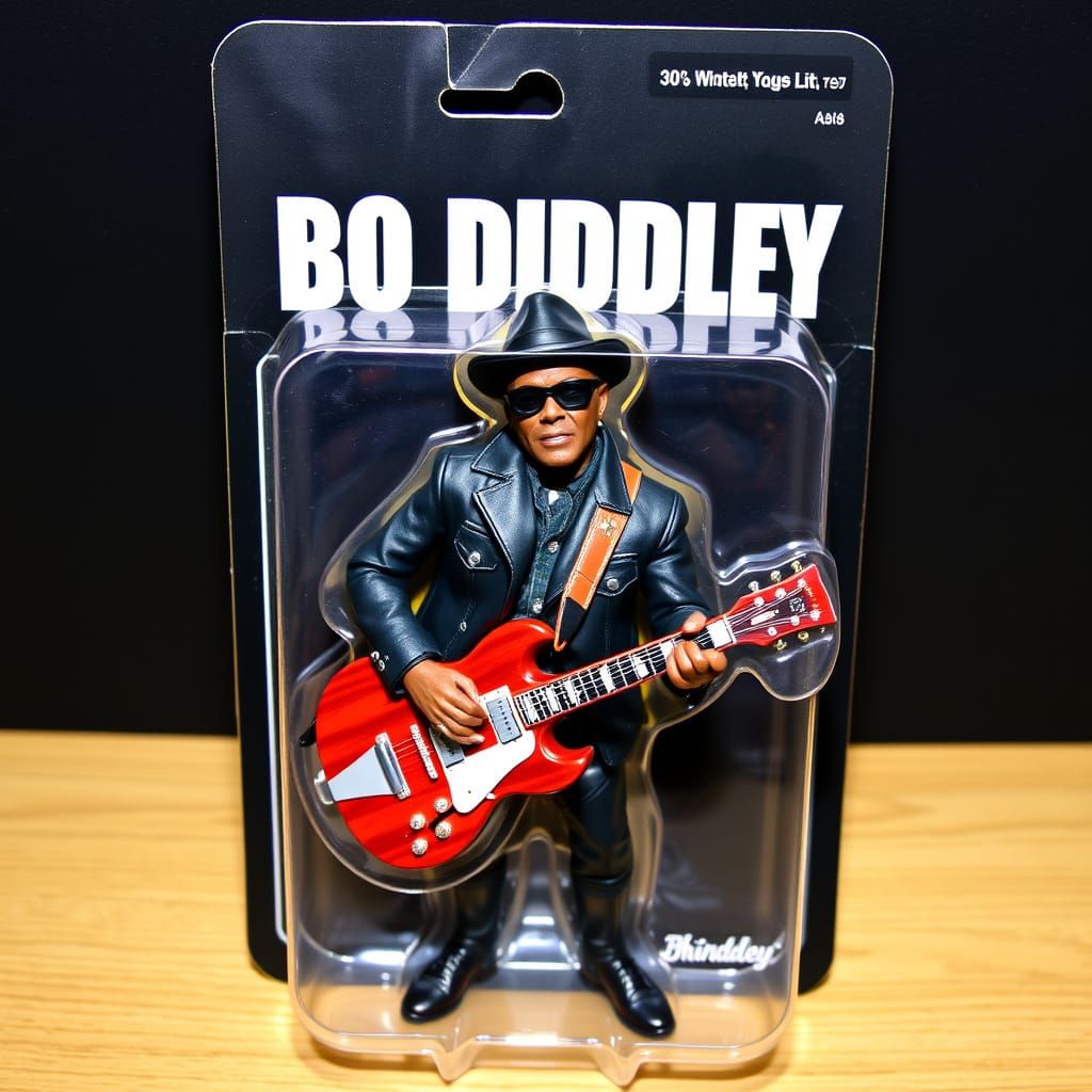 Retro Bo Diddley Action Figure in Vintage-Style Packaging