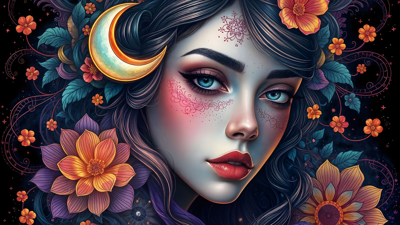 Dreamlike Psychedelic Painting of a Woman with a Glowing Cre...