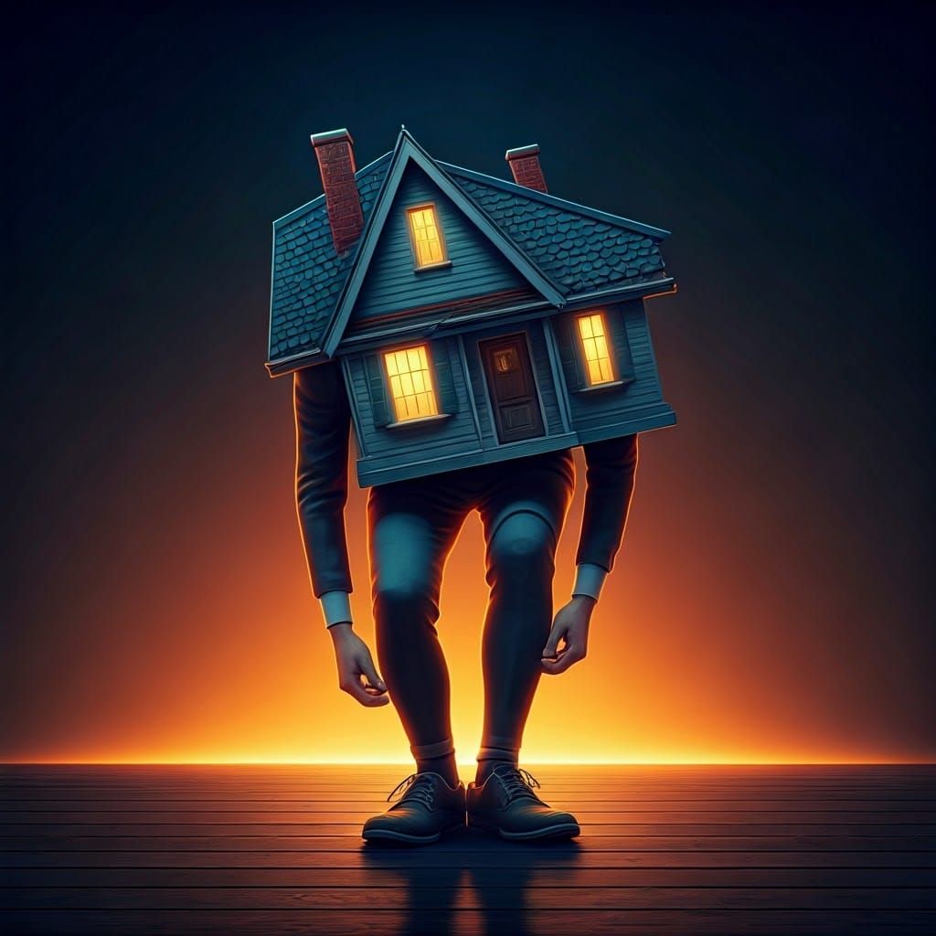 House with Legs Taking Off Shoe: Hyperrealistic Digital Art