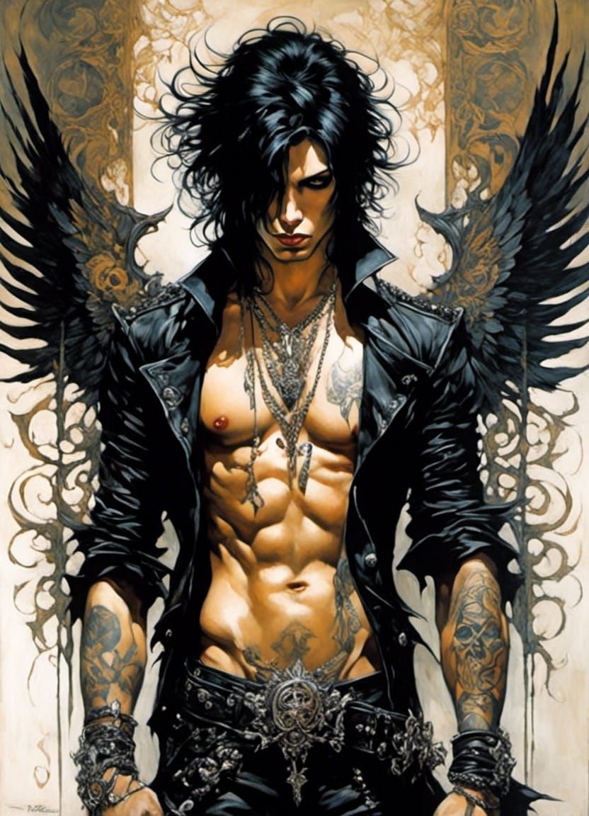 Gothic Emo Portrait with Tattoos in Acrylic Style