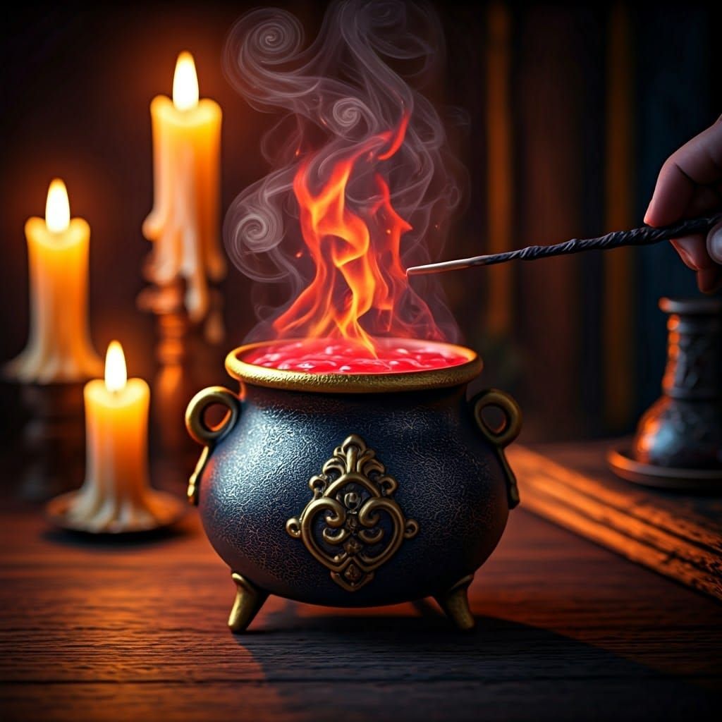 Fantasy Apothecary Potion in Fiery Red with Golden Accents