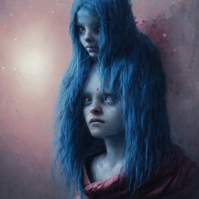 Horror Creature with Blue Hair and Hoodie