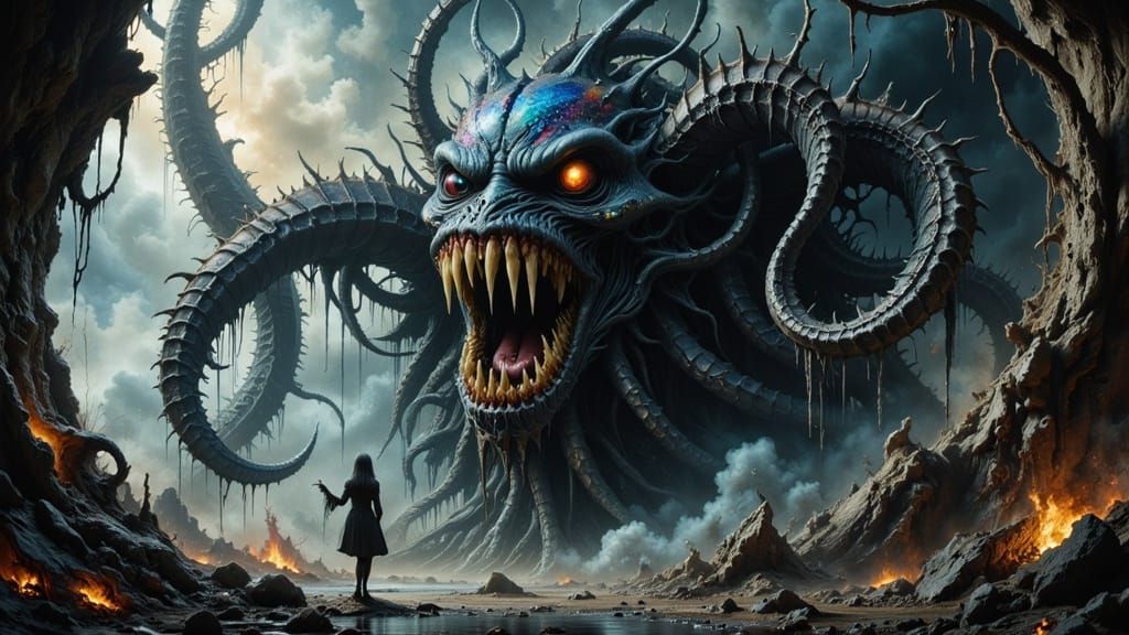 Gargantuan, Tentacled Monstrosity in a Biomechanical Nightma...