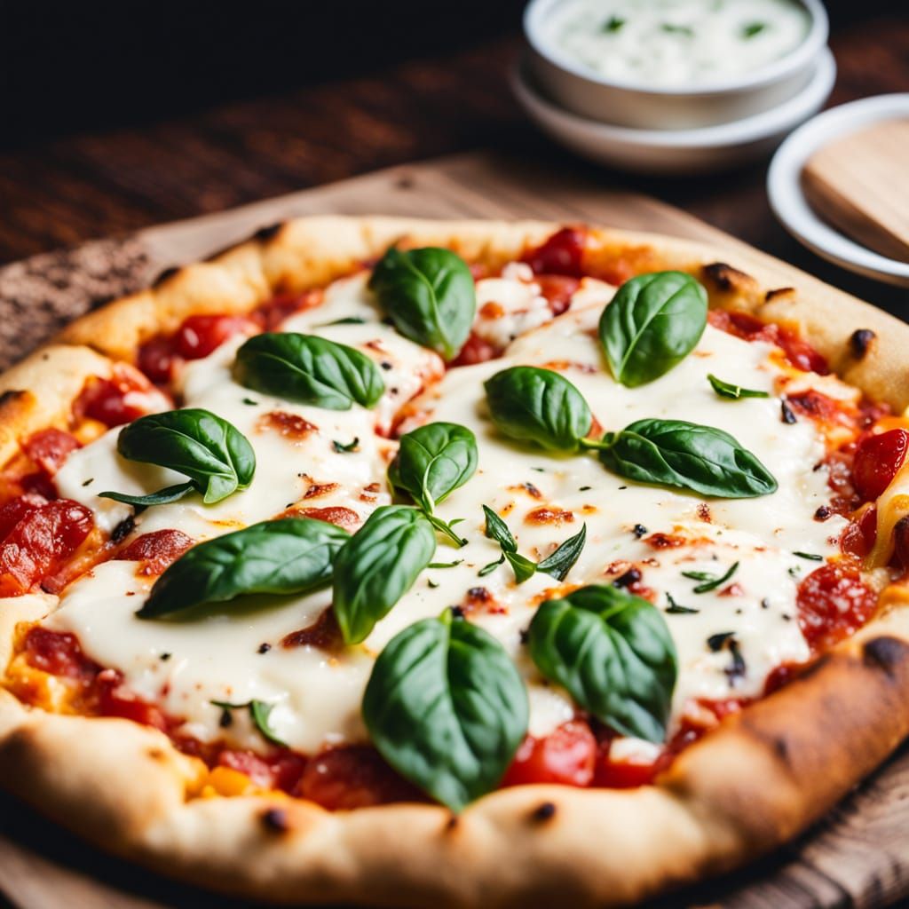Fresh Baked Pizza with Basil in Golden Light