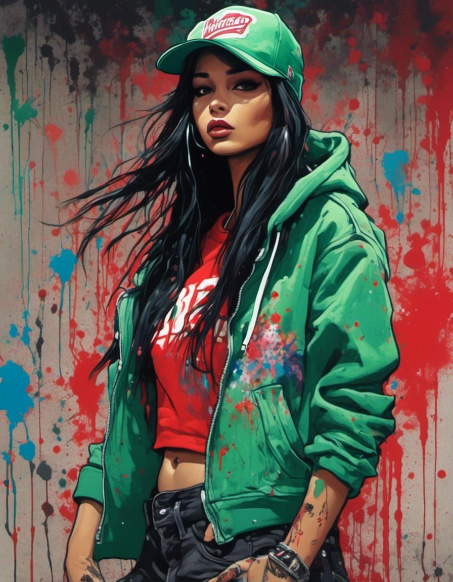 Urban Girl Blowing Bubblegum in Graffiti Style