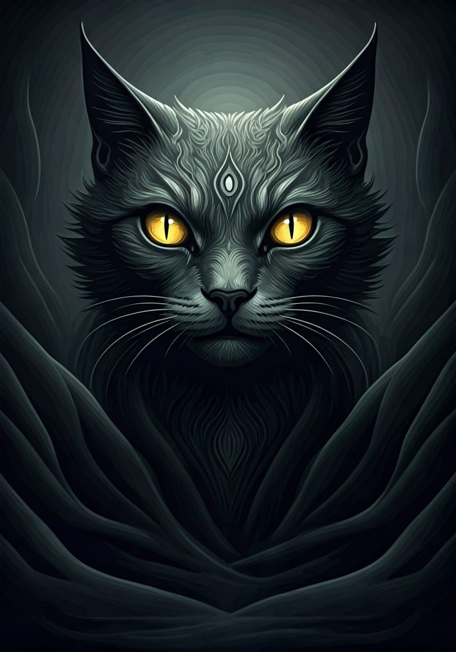 Infernal Cat Silhouette Emerge from Twilight Fog