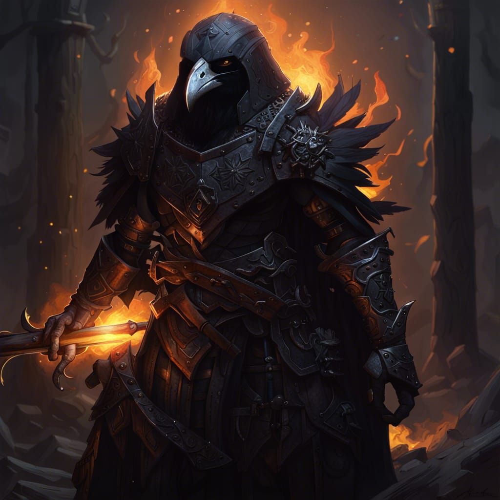 Kenku Paladin in Black Armor at Dwarf Forge