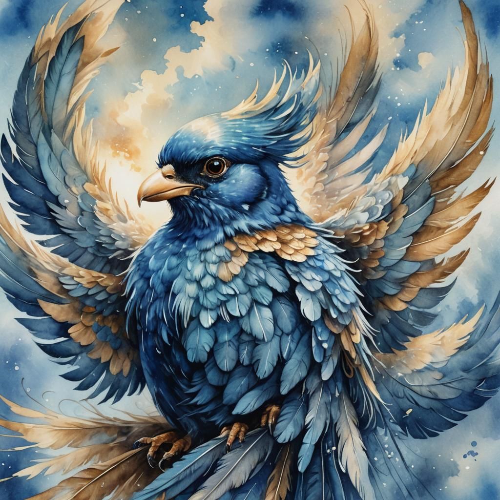 Mystical Bird in Flight: Watercolor Portrait