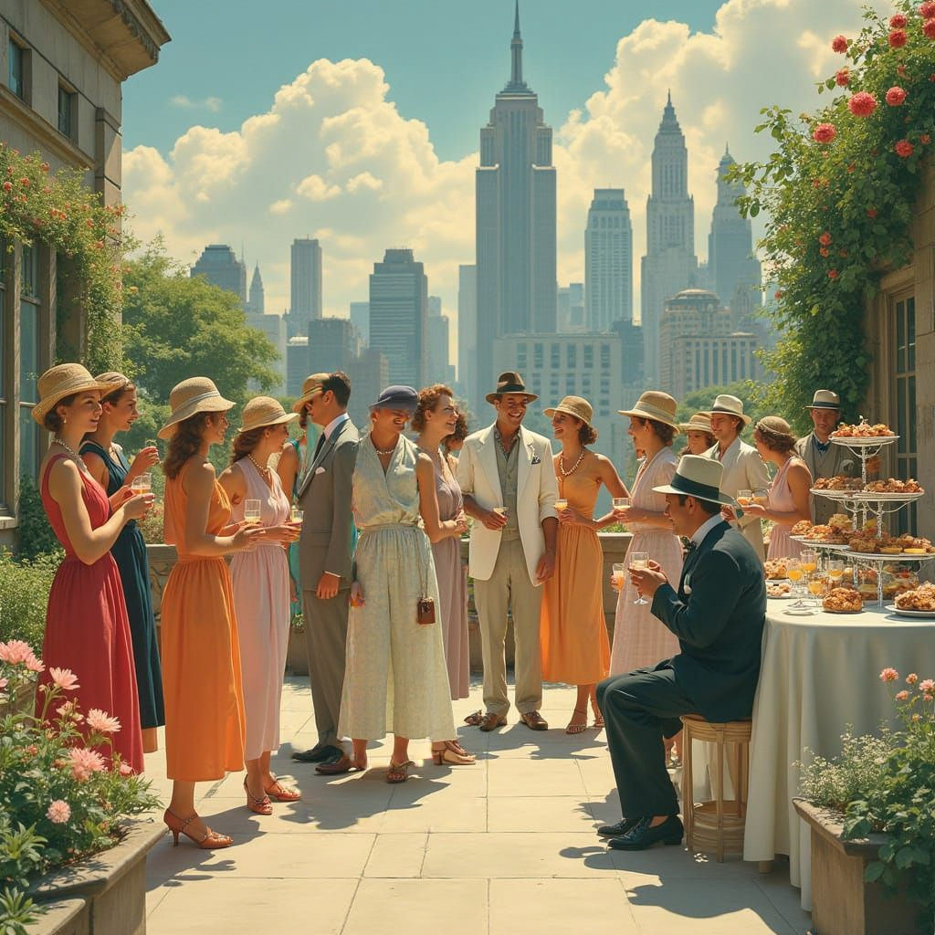 Vintage Rooftop Garden Party in 1930s New York