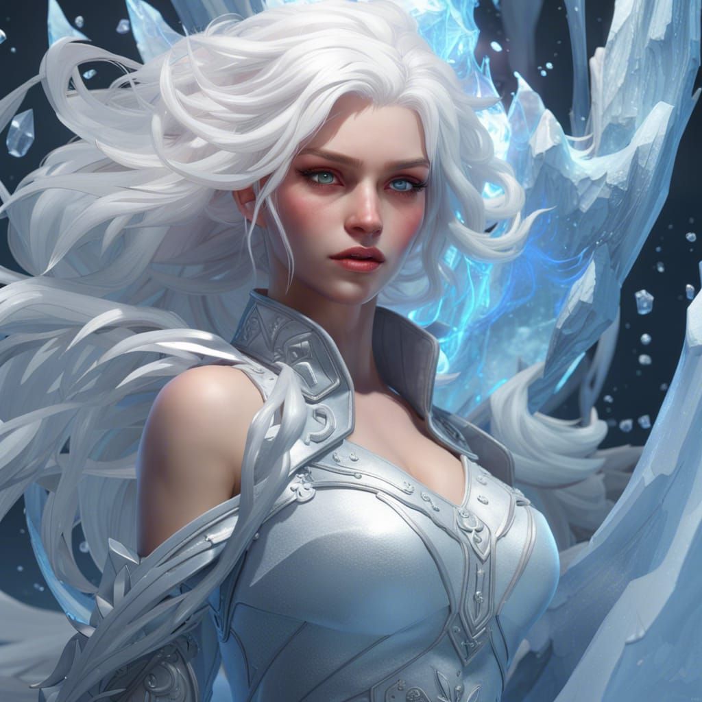 Icy Haired Girl Concept Art in Hyperdetailed Style