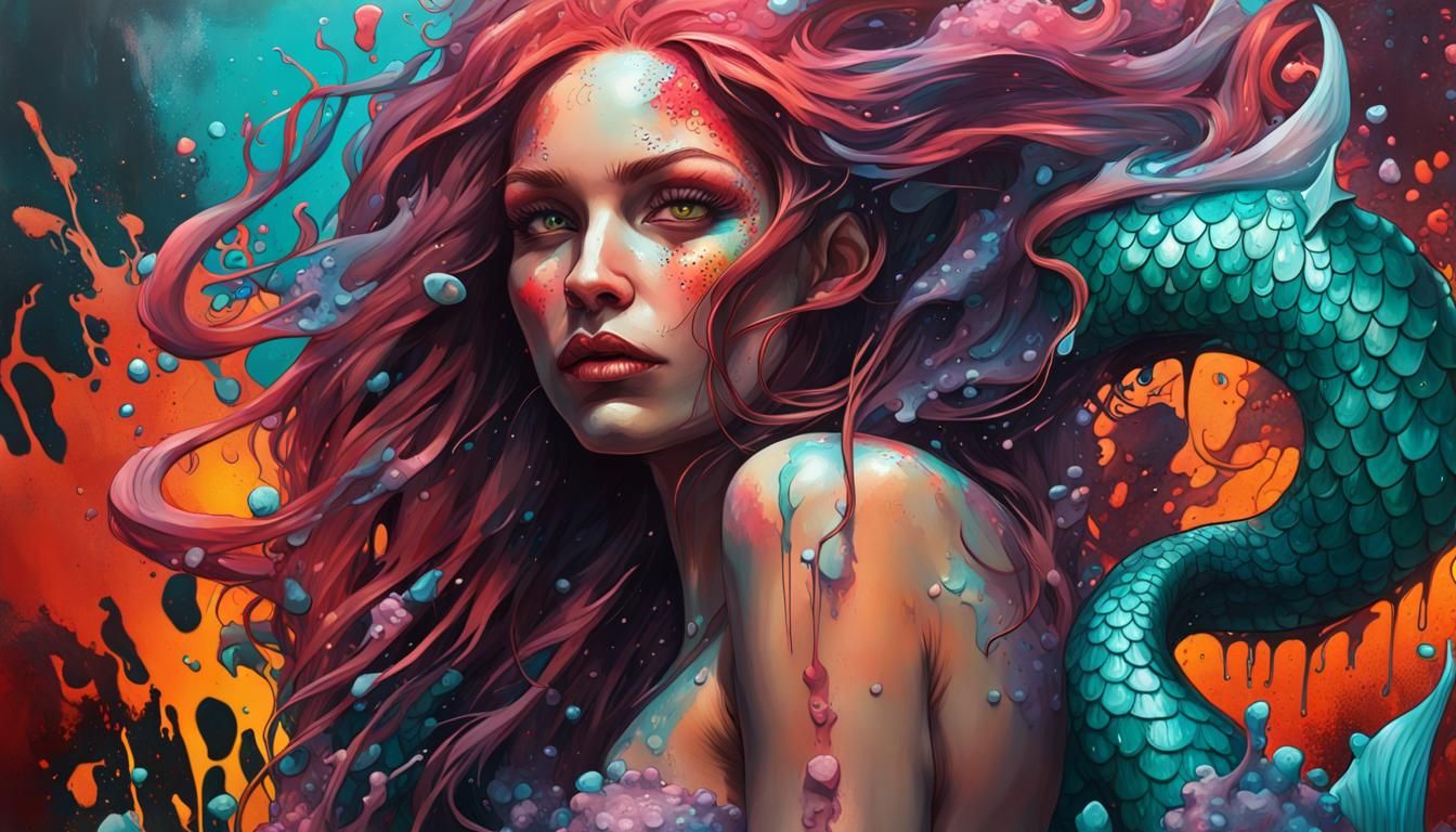 Graffiti Art Mermaid Demon in Street Art Style