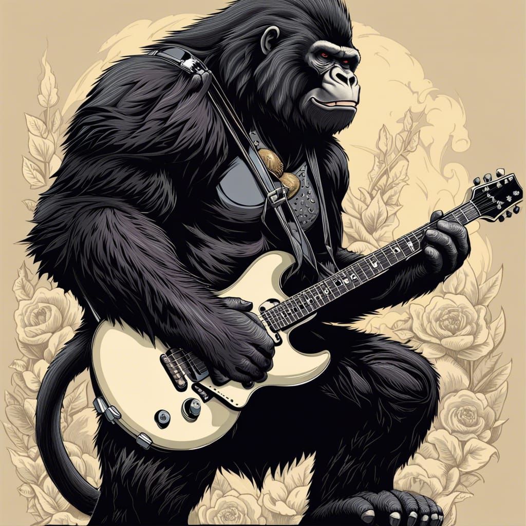 Gorilla Guitarist in Gothic Punk Rock Style